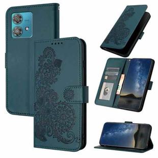 For Motorola Edge 40 Neo 5G Datura Flower Embossed Flip Leather Phone Case(Dark Green)