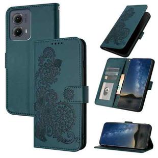For Motorola Edge 5G 2024 Datura Flower Embossed Flip Leather Phone Case(Dark Green)