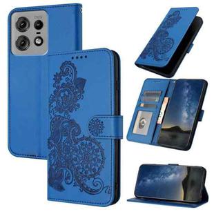 For Motorola Edge 50 Pro Datura Flower Embossed Flip Leather Phone Case(Blue)