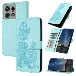 For Motorola Edge 50 Pro Datura Flower Embossed Flip Leather Phone Case(Light Blue)