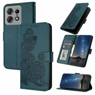 For Motorola Edge 50 Pro Datura Flower Embossed Flip Leather Phone Case(Dark Green)