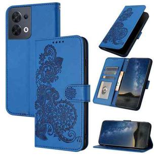 For OPPO Reno8 Datura Flower Embossed Flip Leather Phone Case(Blue)
