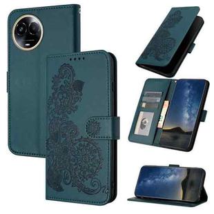 For Realme 11 5G Datura Flower Embossed Flip Leather Phone Case(Dark Green)
