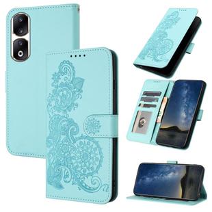 For Honor 90 Pro Datura Flower Embossed Flip Leather Phone Case(Light blue)