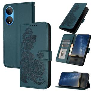 For Honor X7 / Play 30 Plus Datura Flower Embossed Flip Leather Phone Case(Dark Green)