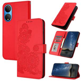 For Honor X7 / Play 30 Plus Datura Flower Embossed Flip Leather Phone Case(Red)