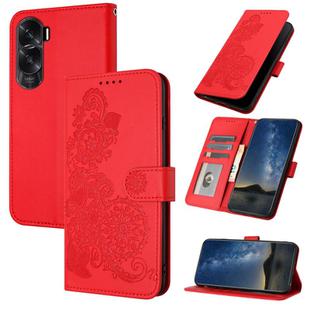 For Honor X50i / 90 Lite Datura Flower Embossed Flip Leather Phone Case(Red)