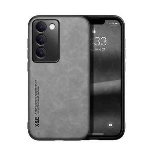 For vivo Y100 5G IDN Skin Feel Magnetic Leather Back Phone Case(Light Grey)