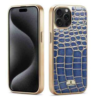 For iPhone 15 Pro Fierre Shann Crocodile Texture Electroplating PU Phone Case(Blue)