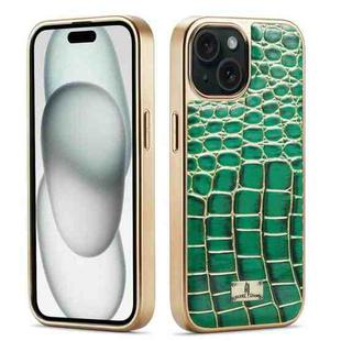 For iPhone 15 Plus Fierre Shann Crocodile Texture Electroplating PU Phone Case(Green)