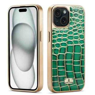 For iPhone 15 Fierre Shann Crocodile Texture Electroplating PU Phone Case(Green)