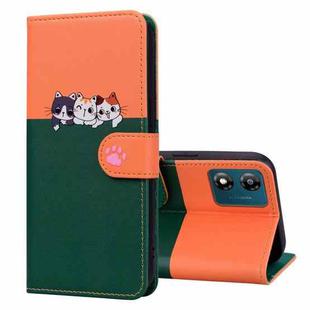 For Motorola Moto E13 Cute Pet Series Color Block Buckle Leather Phone Case(Dark Green)