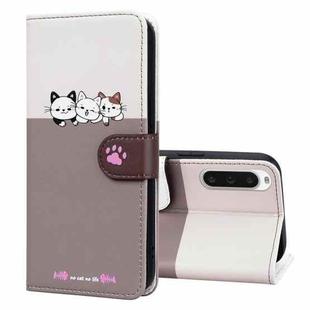 For Sony Xperia 10 V Cute Pet Series Color Block Buckle Leather Phone Case(Pale Mauve)
