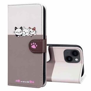 For iPhone 14 Cute Pet Series Color Block Buckle Leather Phone Case(Pale Mauve)