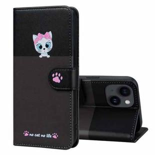 For iPhone 14 Cute Pet Series Color Block Buckle Leather Phone Case(Dark Grey)