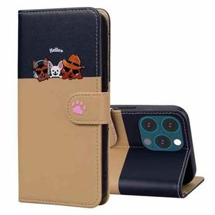 For iPhone 13 Pro Max Cute Pet Series Color Block Buckle Leather Phone Case(Khaki)