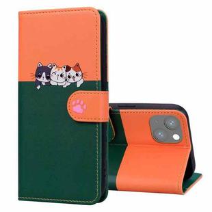 For iPhone 13 mini Cute Pet Series Color Block Buckle Leather Phone Case(Dark Green)