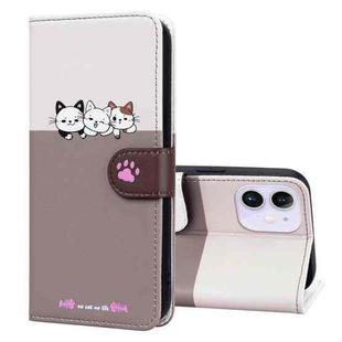 For iPhone 12 / 12 Pro Cute Pet Series Color Block Buckle Leather Phone Case(Pale Mauve)