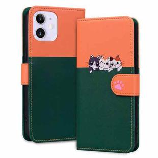 For iPhone 12 mini Cute Pet Series Color Block Buckle Leather Phone Case(Dark Green)