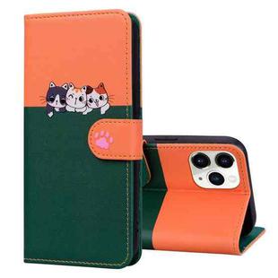 For iPhone 11 Pro Cute Pet Series Color Block Buckle Leather Phone Case(Dark Green)