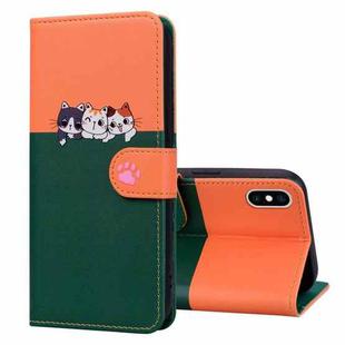 For iPhone X / XS Cute Pet Series Color Block Buckle Leather Phone Case(Dark Green)