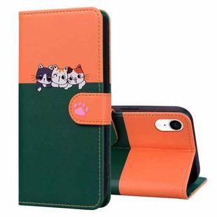 For iPhone XR Cute Pet Series Color Block Buckle Leather Phone Case(Dark Green)