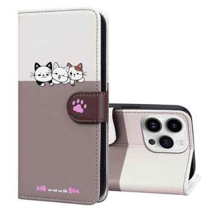 For iPhone 15 Pro Max Cute Pet Series Color Block Buckle Leather Phone Case(Pale Mauve)