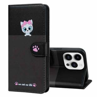 For iPhone 15 Pro Max Cute Pet Series Color Block Buckle Leather Phone Case(Dark Grey)