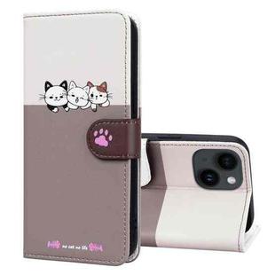 For iPhone 15 Plus Cute Pet Series Color Block Buckle Leather Phone Case(Pale Mauve)