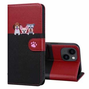 For iPhone 15 Cute Pet Series Color Block Buckle Leather Phone Case(Black)