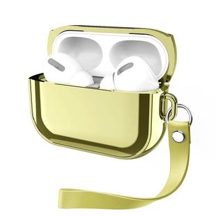 For AirPods Pro Electroplating TPU Solid Color Earphone Protective Case with Lanyard(Gold)