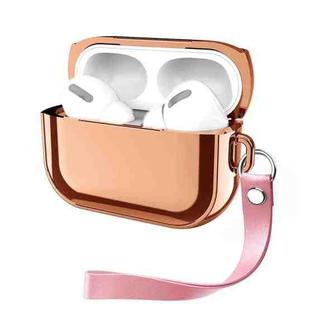 For AirPods Pro Electroplating TPU Solid Color Earphone Protective Case with Lanyard(Rose Gold)