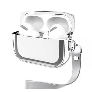 For AirPods Pro Electroplating TPU Solid Color Earphone Protective Case with Lanyard(Silver)