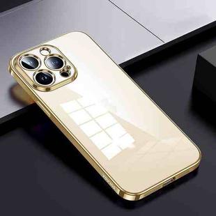 For iPhone 15 Pro Max SULADA Shine Through Series Plating TPU Transparent Phone Case(Gold)