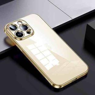 For iPhone 15 Pro SULADA Shine Through Series Plating TPU Transparent Phone Case(Gold)