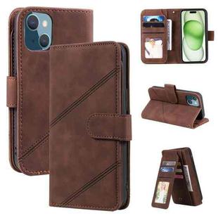 For iPhone 15 Plus Skin Feel Multi-card Wallet Leather Phone Case(Brown)