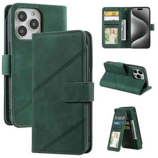 For iPhone 15 Pro Skin Feel Multi-card Wallet Leather Phone Case(Green)