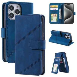 For iPhone 15 Pro Max Skin Feel Multi-card Wallet Leather Phone Case(Blue)