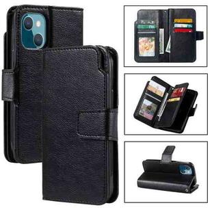 For iPhone 15 Plus Tri-Fold 9-Card Wallets Leather Phone Case(Black)
