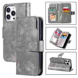 For iPhone 15 Pro Tri-Fold 9-Card Wallets Leather Phone Case(Grey)