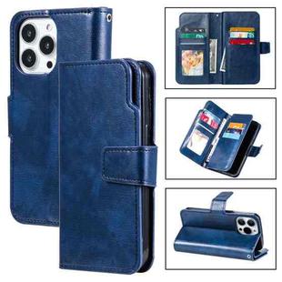 For iPhone 15 Pro Max Tri-Fold 9-Card Wallets Leather Phone Case(Blue)