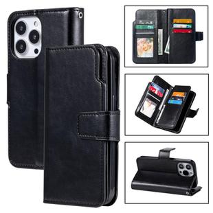 For iPhone 16 Pro Max Tri-Fold 9-Card Wallets Leather Phone Case(Black)