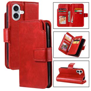 For iPhone 16 Tri-Fold 9-Card Wallets Leather Phone Case(Red)