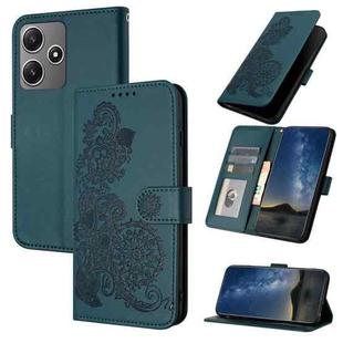 For Xiaomi Redmi 12 Datura Flower Embossed Flip Leather Phone Case(Dark Green)