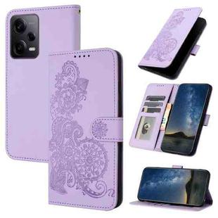 For Xiaomi Redmi Note 12 Pro Datura Flower Embossed Flip Leather Phone Case(Purple)