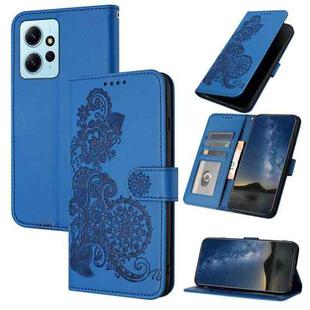 For Xiaomi Redmi Note 12 4G Global Datura Flower Embossed Flip Leather Phone Case(Blue)