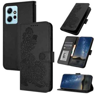 For Xiaomi Redmi Note 12 4G Global Datura Flower Embossed Flip Leather Phone Case(Black)