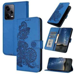 For Xiaomi Redmi Note 12 Pro+ Datura Flower Embossed Flip Leather Phone Case(Blue)