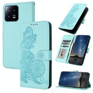 For Xiaomi 13 Pro Datura Flower Embossed Flip Leather Phone Case(Light blue)