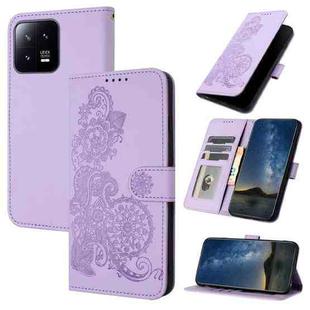 For Xiaomi 13 Pro Datura Flower Embossed Flip Leather Phone Case(Purple)
